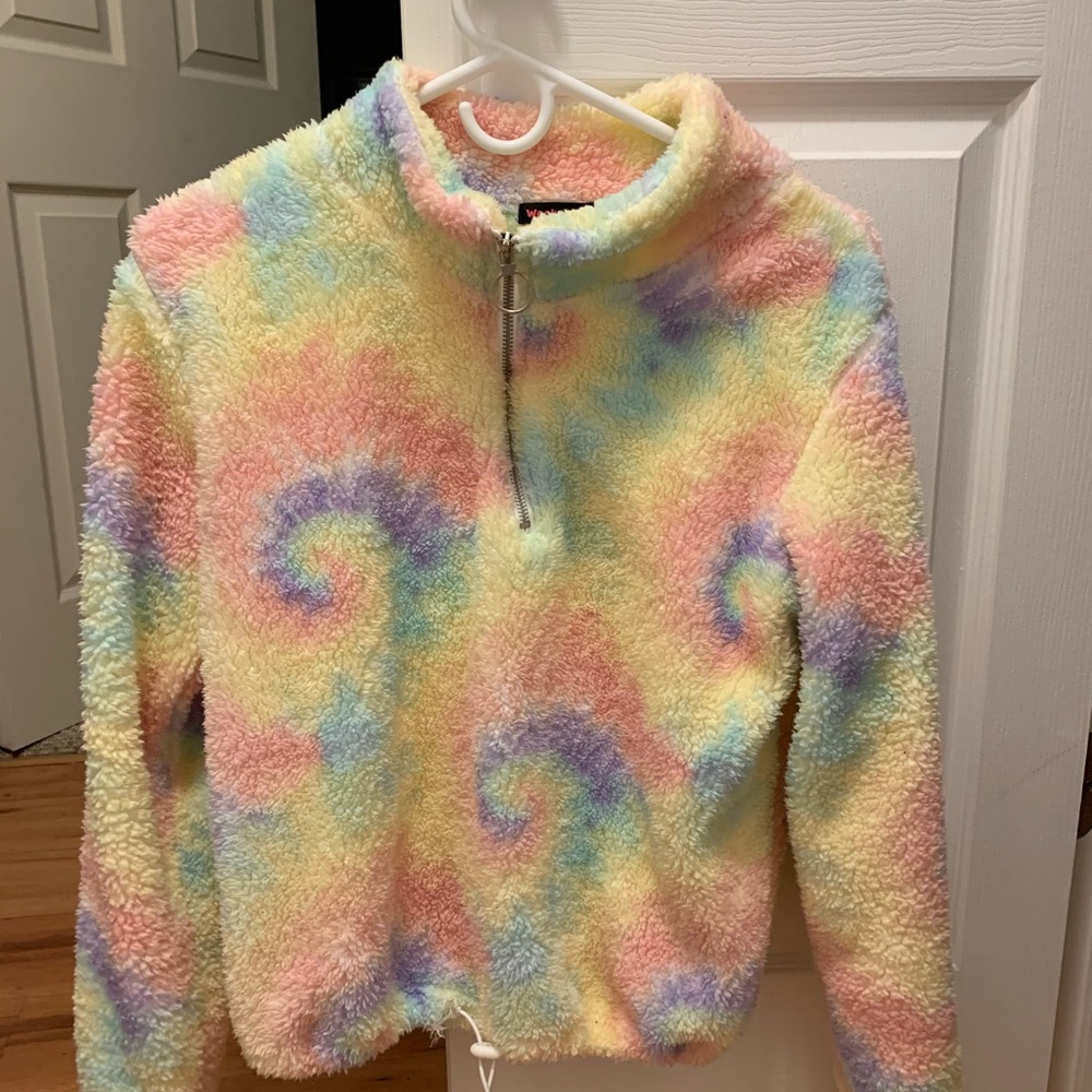 Tie dye fuzzy half zip jacket